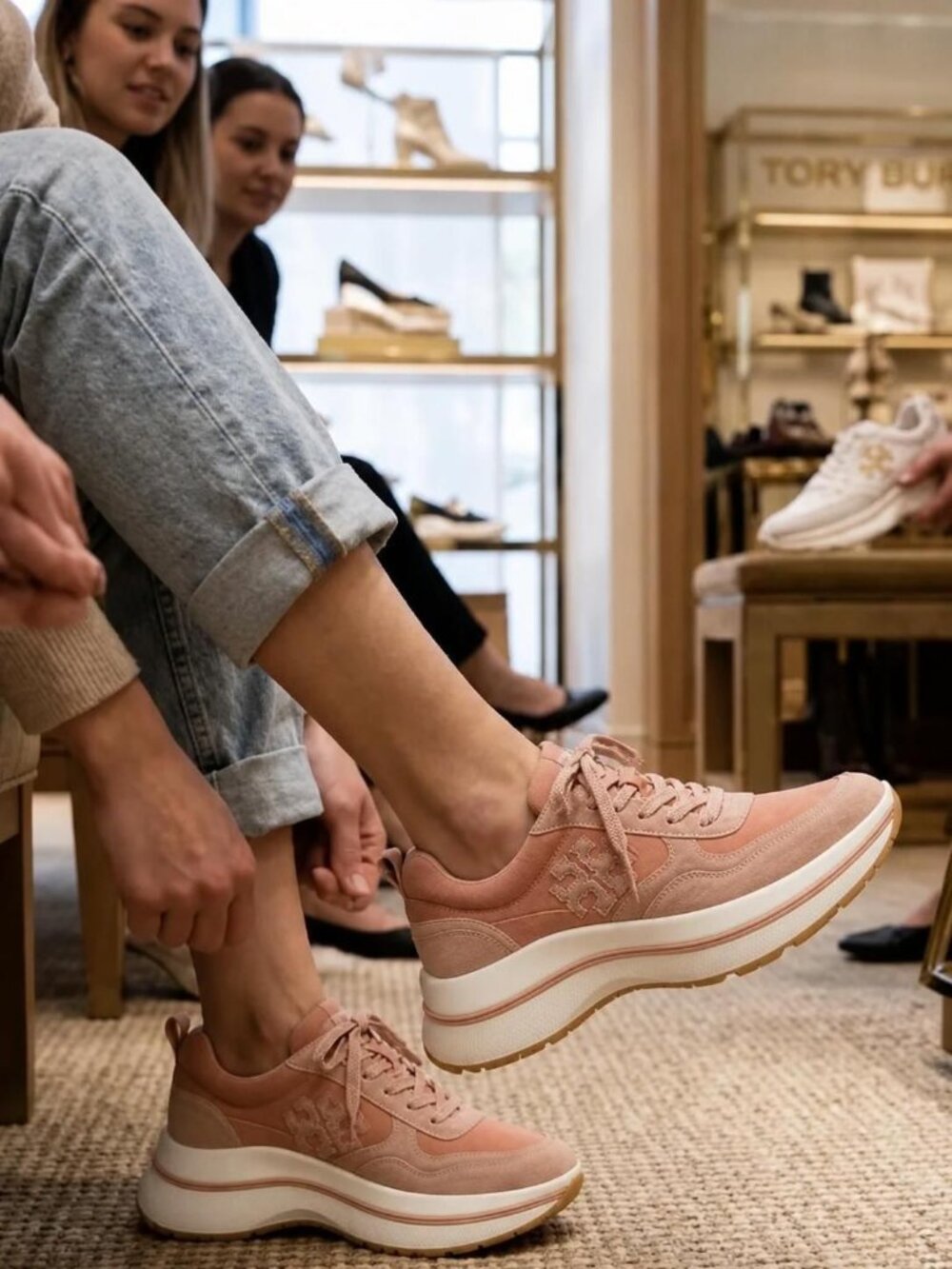 NWOB Tory Burch dusty pink Malva suede logo platform Adventure sneakers
